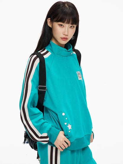 Stripes with Sweatshirt Neck Blue High Side Sporty
