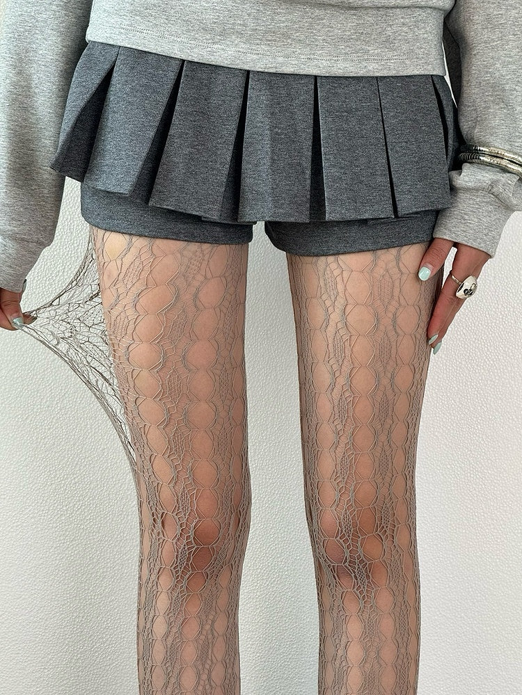 Fashion Hollow-out Tights Black/Gray/White Details Gyaru