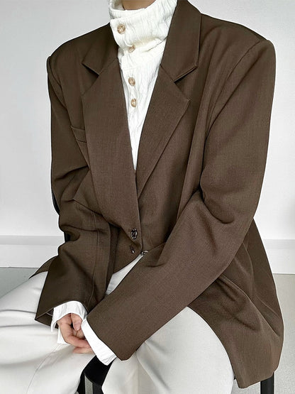 Notched Ouji Cuffs Unisex Collar Lolita Vintage Blazer with Button Coffee