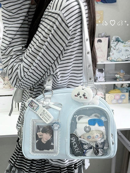 Carrying in with Options Blue Casual Ita Triple PU Silver Bag