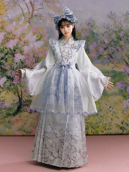 Lavender Floral Pleated Hanfu Skirt - Yimu Walnut