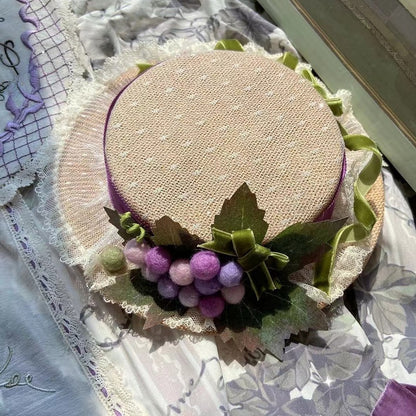 トリムグレープ ブラウン/ホワイト ミニ 蝶結び 装飾 レース ハット 詳細