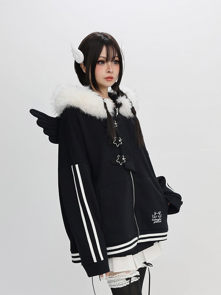 Black Star with Clasps Hoodie Jacket Bittersweet