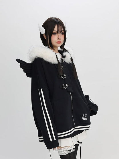 Black Star with Clasps Hoodie Jacket Bittersweet