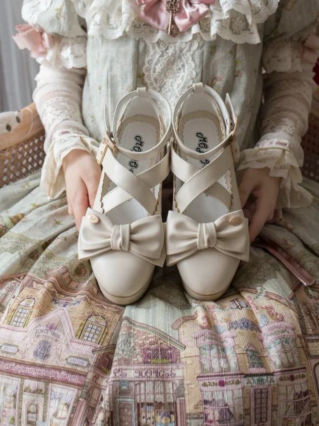 Off-white Shoes Top Bow - Crisscross Lolita Platform Design