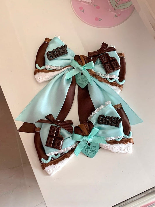 Set Colored Mint - Dreamy Hairclip Chocolate Bowknot