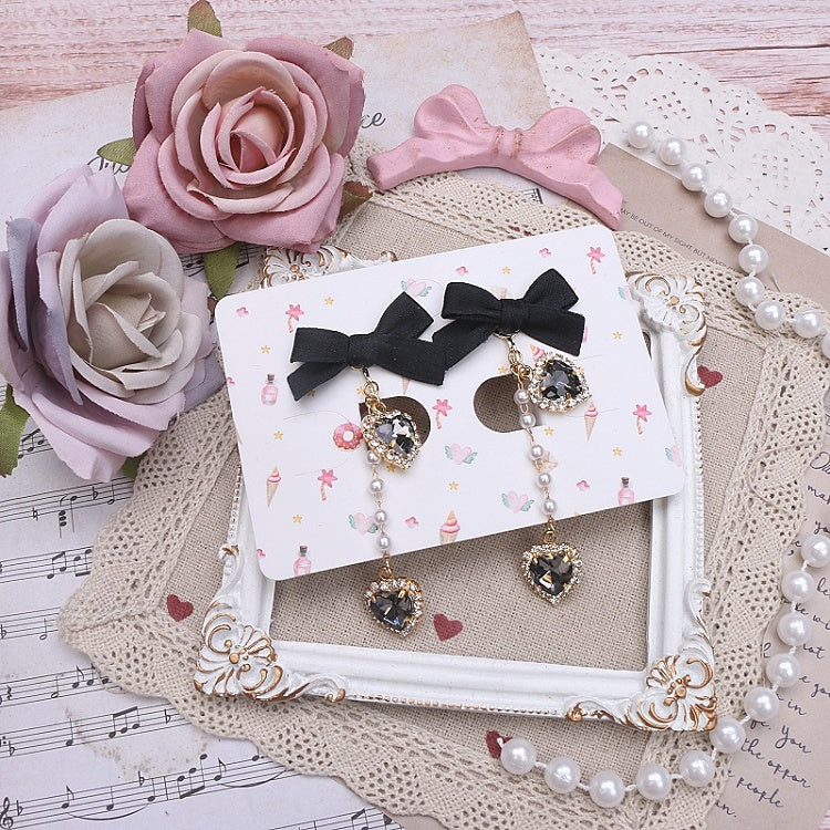 8 Heart Kei Bowknot Jirai Earrings Options Rhinestone Color