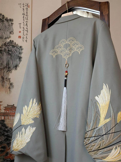 Han-inspired with Green Unisex Coat Pleating Details