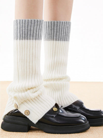 Detail Knit Ribbed Two-Tone Leg with Warmers Button