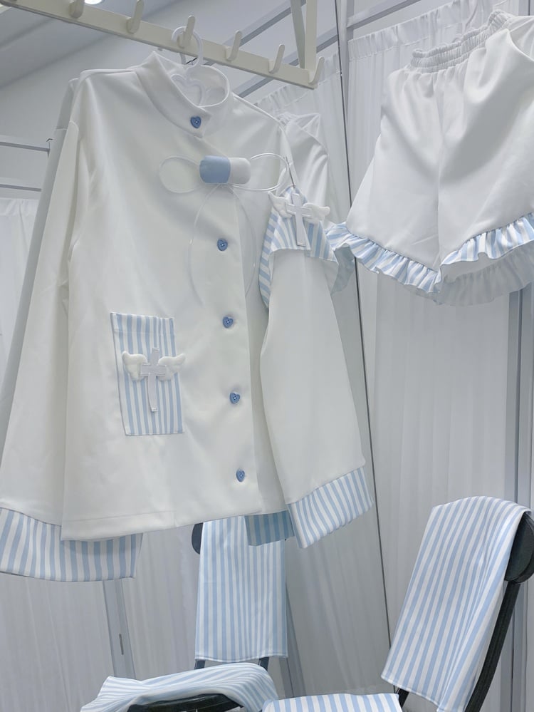 Tenshi Kaiwai White & Blue Stripe Yami Kawaii Full Set