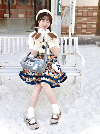 Grey and Blue Plush Ita Bag with Puppy Charm - Daylight