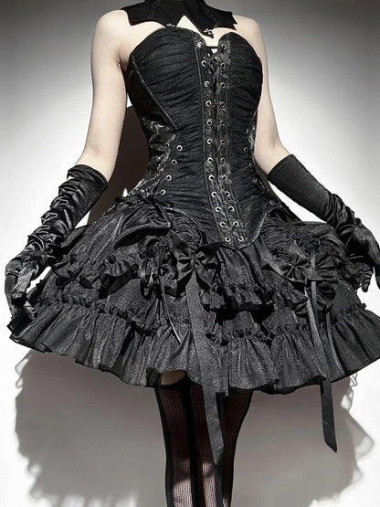 Gothic Lace-up Top Lolita Corset Details Black
