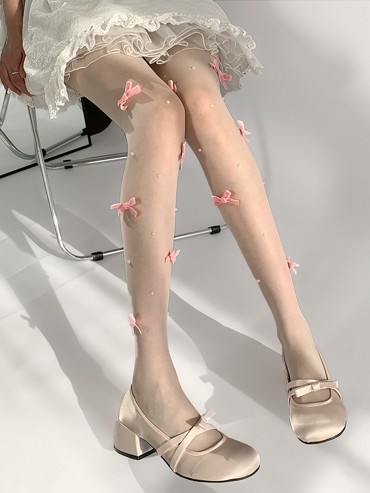 Decorated Bead 4 Tights Colors Bowknot