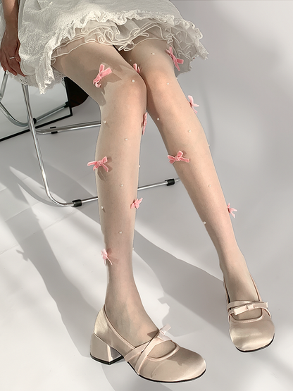 Decorated Bead 4 Tights Colors Bowknot
