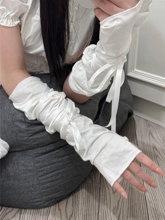 Bowknot Details Sleeves with Arm Lolita Ballet Style White