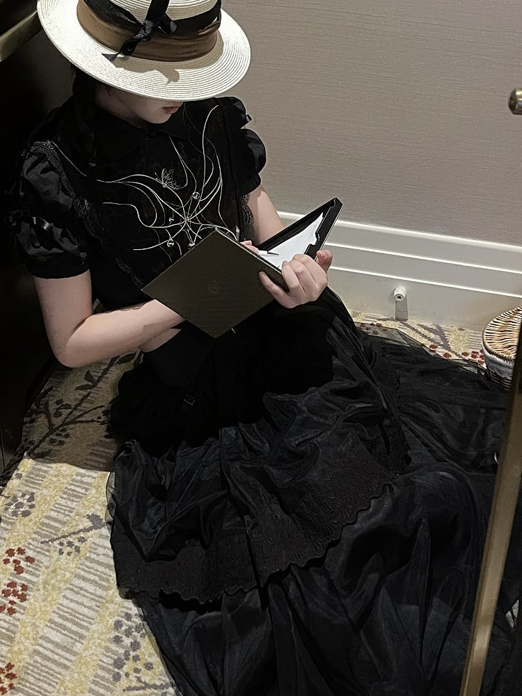 Gothic Black Sleeves Puff Lolita Striped Blouse