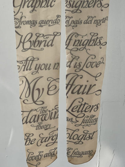 White/Nude Semi-sheer Pantyhose Print Letter