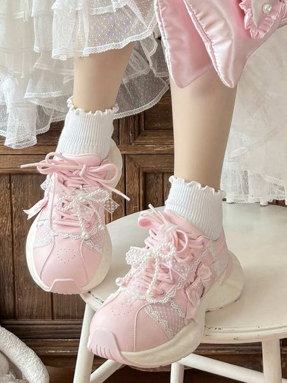 Lolita Sweet Delicate Shoes Lace - Platform Pink Trim