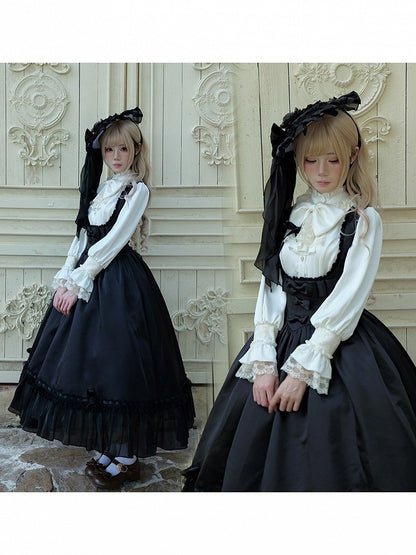 Classic Black Jumper Skirt with Bow and Ruffle Details - Sweet Dream
