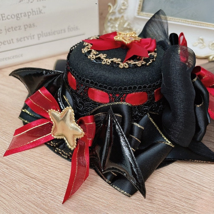 Red/Purple&Black Halloween Star Decorated Bowknot Details Mini Hat