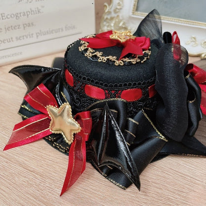 Red/Purple&Black Halloween Star Decorated Bowknot Details Mini Hat