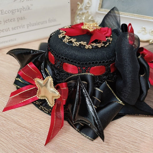 Red/Purple&Black Halloween Star Decorated Bowknot Details Mini Hat