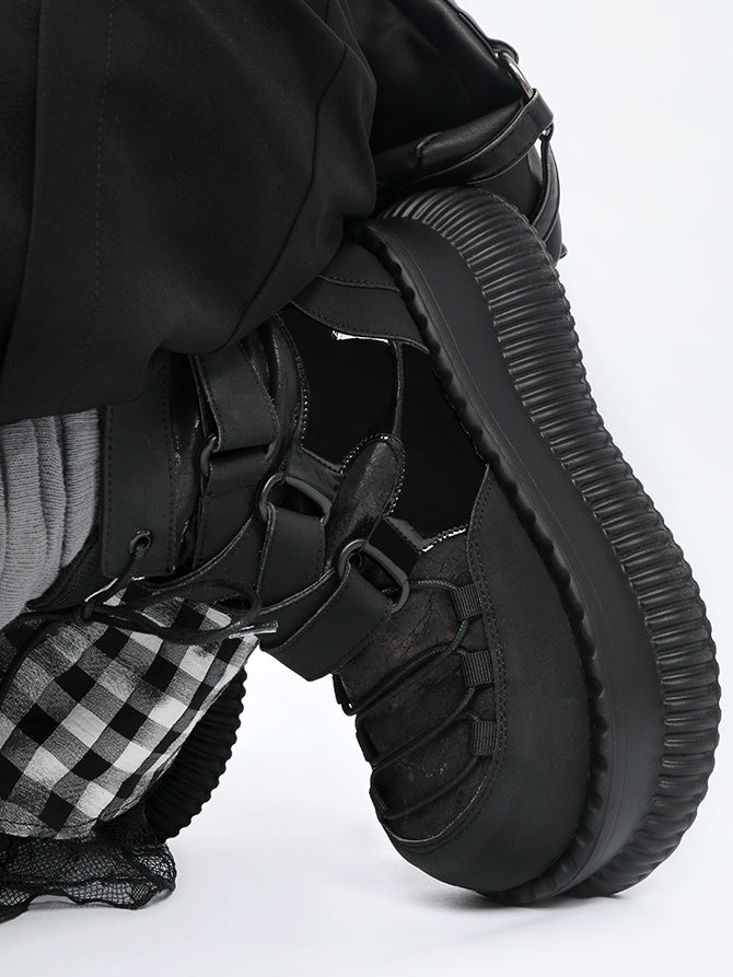 v Closure Black with Boots Lace-Up Rock - Ankle Lace-up Punk Platform