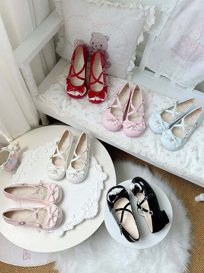 Heart Trim 2.5cm Snap Pink Low-heel Shoes Sweet Lace Lolita with