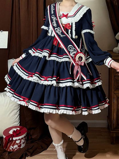 Matrosen-Set Lolita Navy Sommerkleid Rock Full OP Navycore Tiered Blue