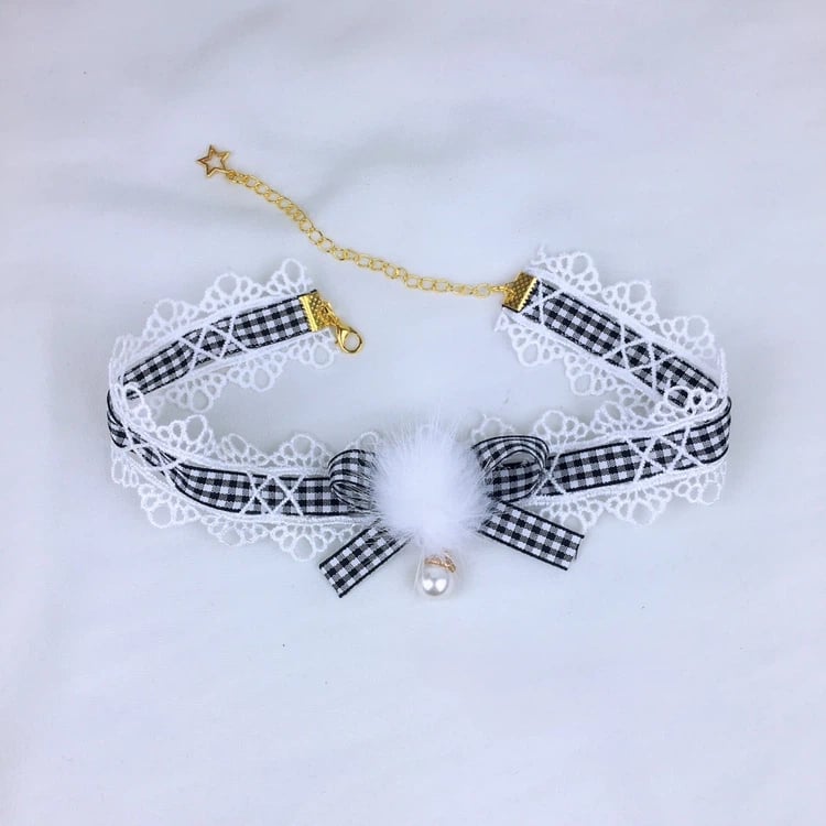 Gingham Choker Lace Pom-Pom