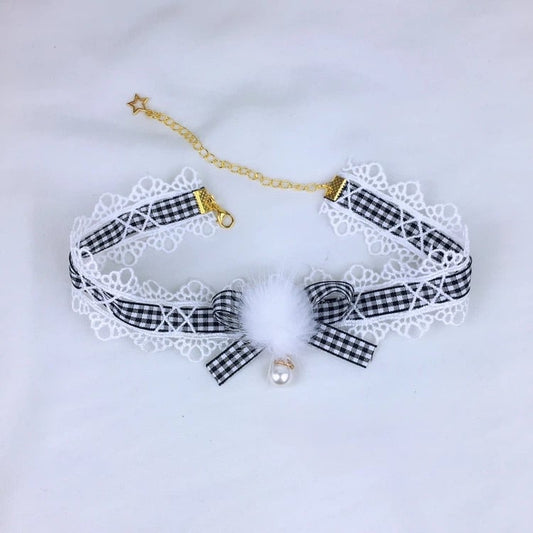 Gingham Choker Lace Pom-Pom