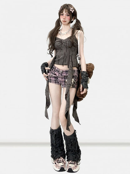 Plaid Bittersweet Shorts Denim BlackPink Pattern Y2K