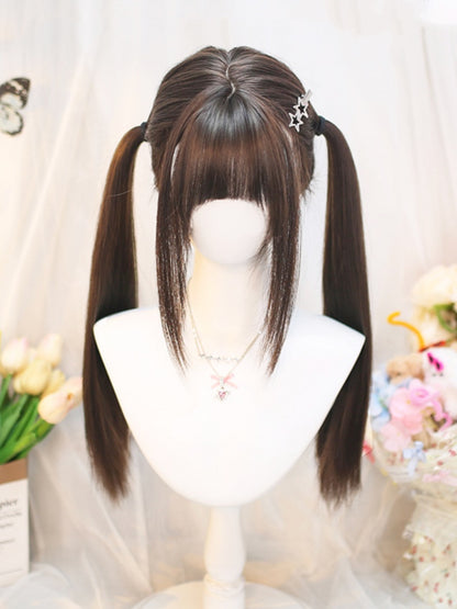 Brown/Black Tea Under Bust Length Straight Wig with Full Bangs