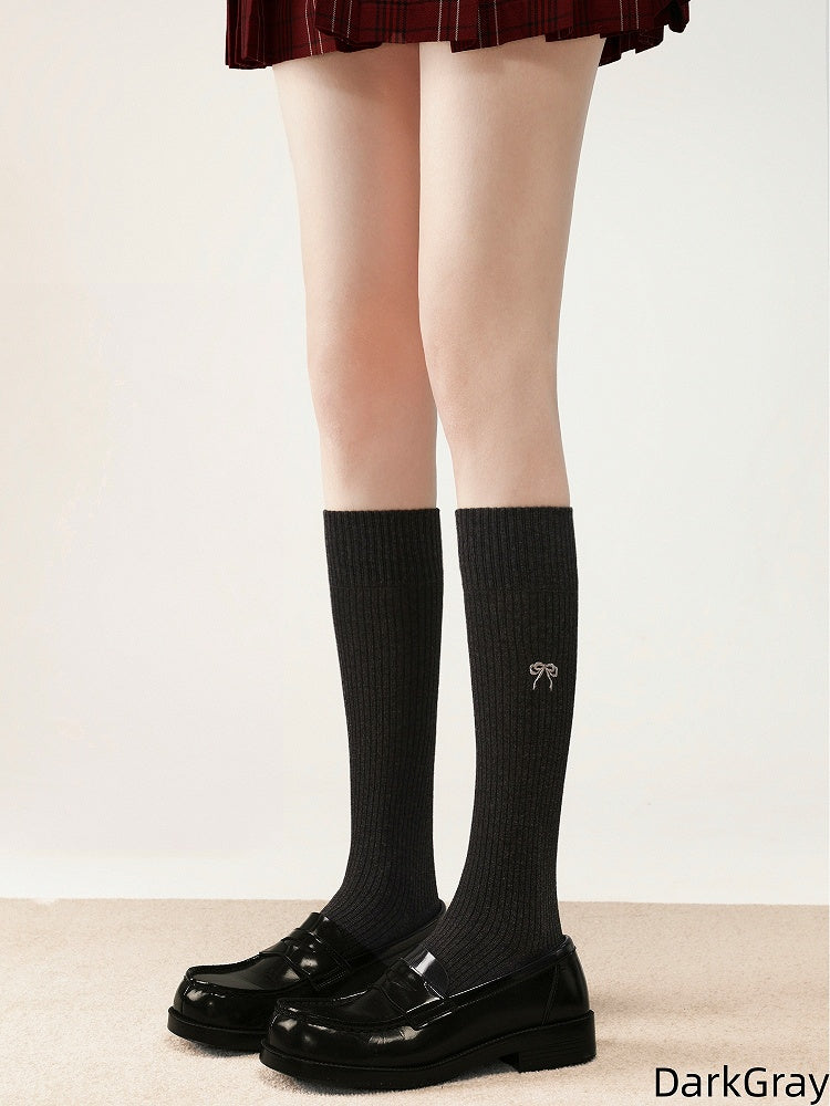 5 Colors Calf Vertical Striped Embroidery Socks Pattern Bow