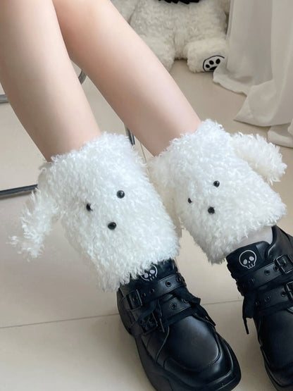 Süße weiße/khaki/graue/braune Y2K-Beinswärmer in Welpenform