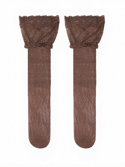 Four-Color Lace Trim Semi-Sheer Overknee Stockings - ModaSwings