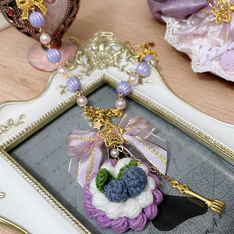 Pendant Star Blueberry Fork Beaded Purple Decorated Bowknot Necklace And