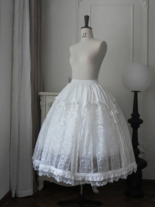 Ivory Elastic-Waist Lace-Layered Elegant Skirt - Sleepless Unanswered