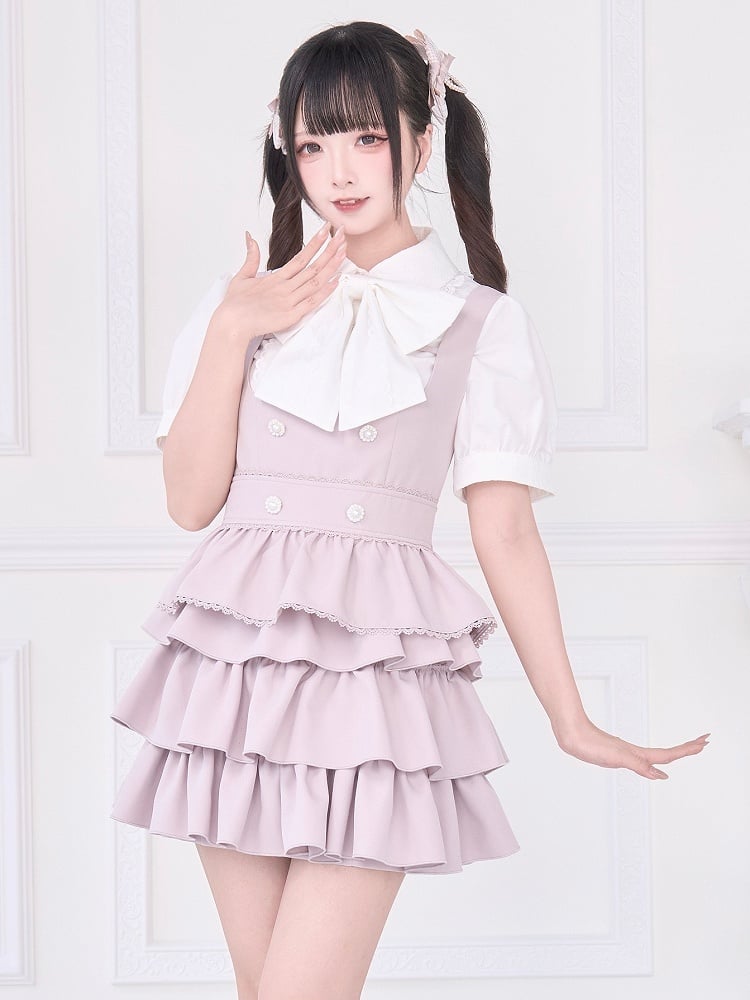 Dress Pink with Wear Adjustable Tiered Back Ties Jirai Two-Way Overall Kei Skirt