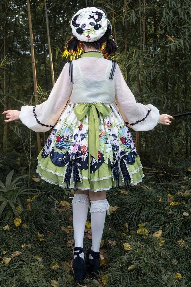 Chinoiserie Sweet Mandarin Collar Balloon Sleeve Bolero Cropped Jacket