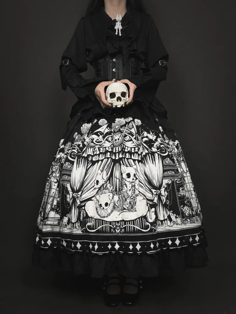 Ärmel Dunkler Gürtel Verfügbar Schwarzes Korsett Gothic Plus Set Lang - Voller Lolita Rock Größen Shirt +