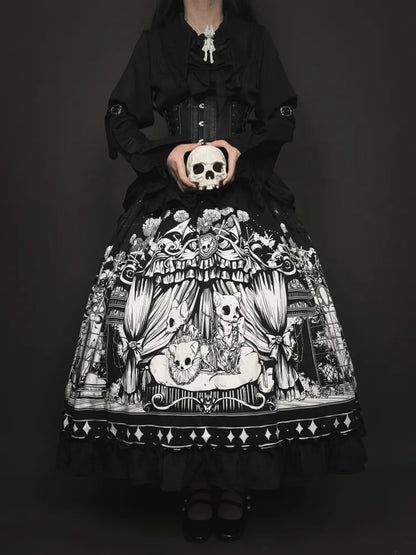 Ärmel Dunkler Gürtel Verfügbar Schwarzes Korsett Gothic Plus Set Lang - Voller Lolita Rock Größen Shirt +
