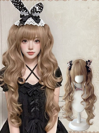 Blonde 28cm Air Bangs Wig & 60cm Wavy Twin Tails Clip - Meow Island Wig