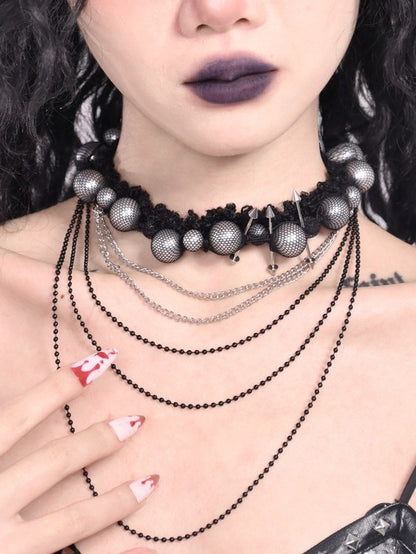 ブラックダークゴシックスタッドビーズペンダントチョーカー