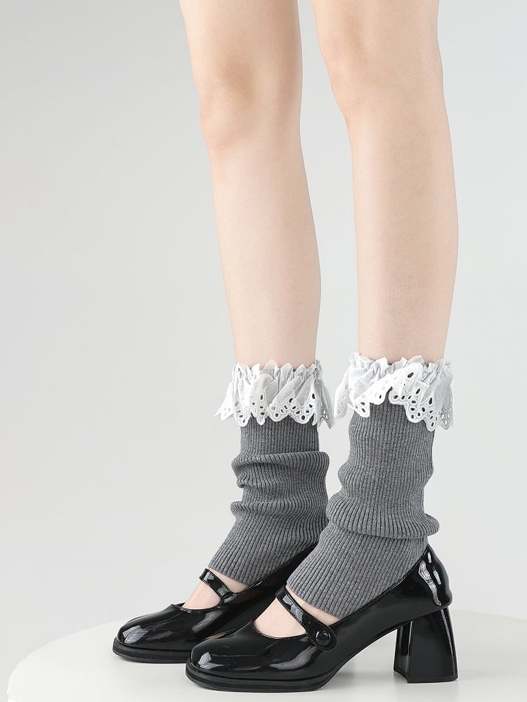 Style Warmers White/Grey/Black Leg Trim with Ballet Lace White Cutout