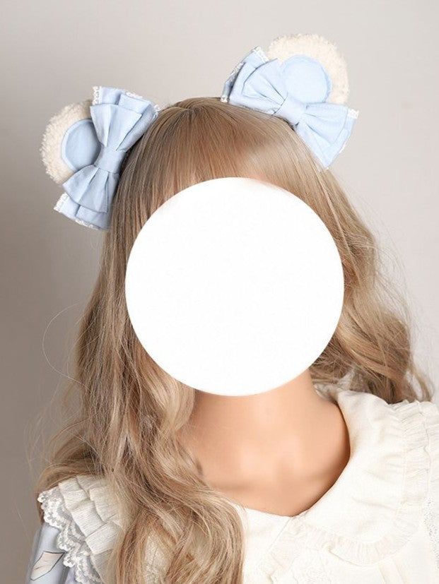 2 Blue White Lolita Bear Light Ear/Bowknot Sweet Options Hairclip