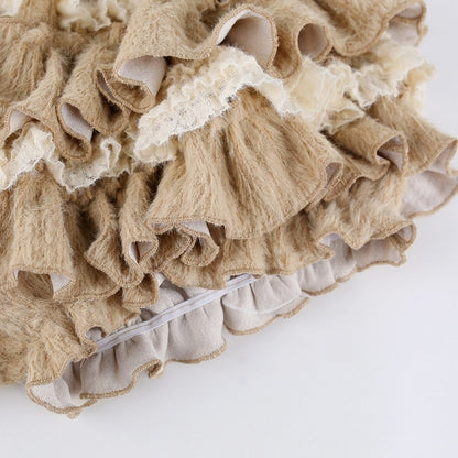 Kawaii Coffee Knit Tiered Ruffle Skirt with Built-In Shorts for Autumn - serendipity