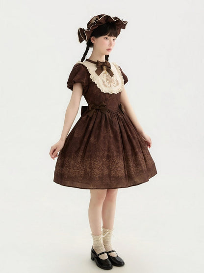 Piece Version Lolita Floral Bodice One Embroidery Classic and Brown Short Bowknot