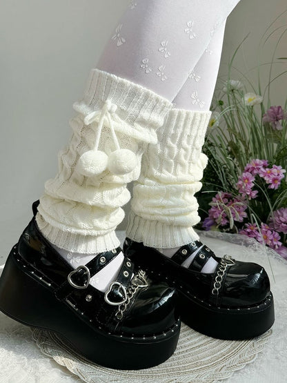 Süße Lolita-Beinstulpen mit weißen Pompons