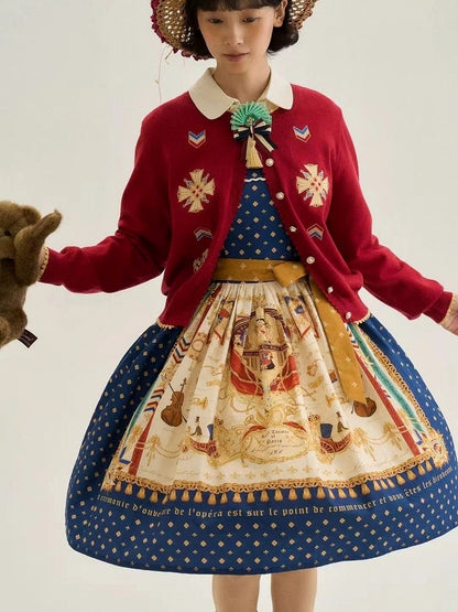 Dark Blue Musical Print Elegant Lolita Jumper Skirt - Crucis Universal Tailor Company